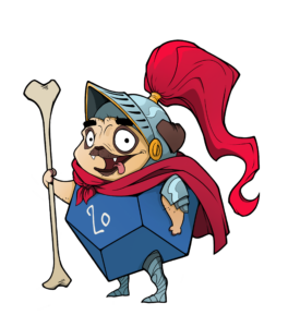 Pug Knight mit zwanzigseitigem Würfel